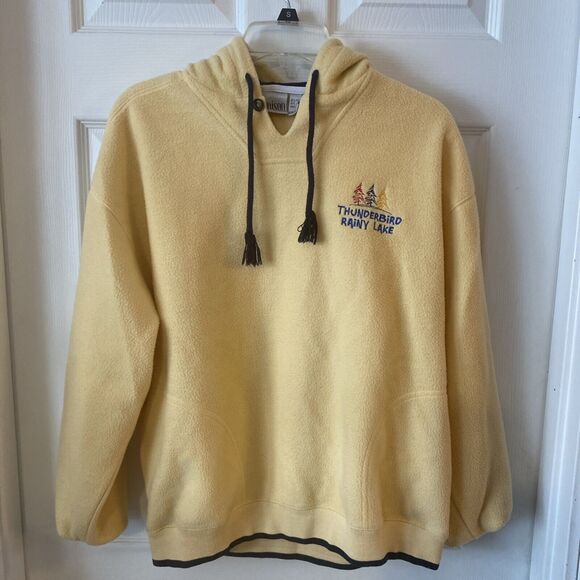 Vintage Thunderbird Rainy Lake Fleece Hoodie Size Medium Benison Pullover - Picture 1 of 12